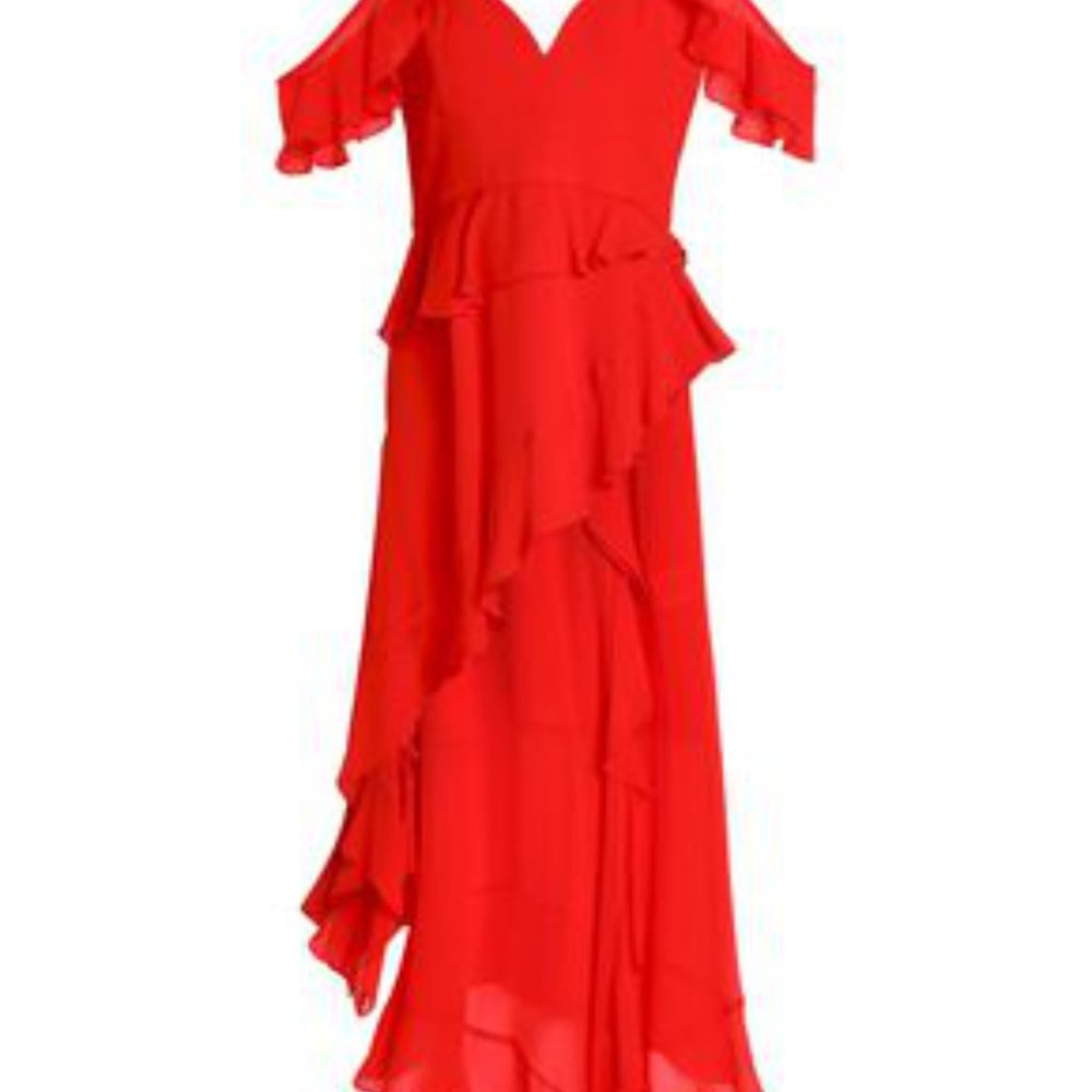 Nicholas Red Georgette Maxi Dress in Rd